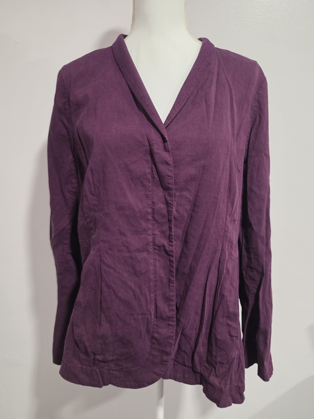EILEEN FISHER Deep Purple Linen Blend Zip Up Jacket Women's Size XL